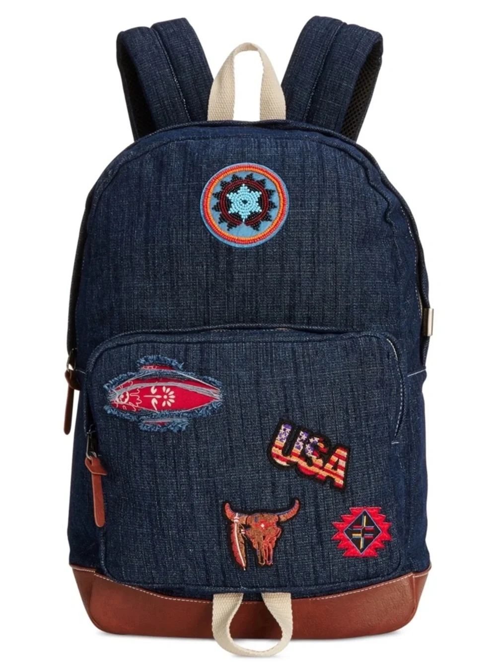 Rare Steve Madden Denim Patch Backpack Blue Red Bandana USA Aztec $108 unisex